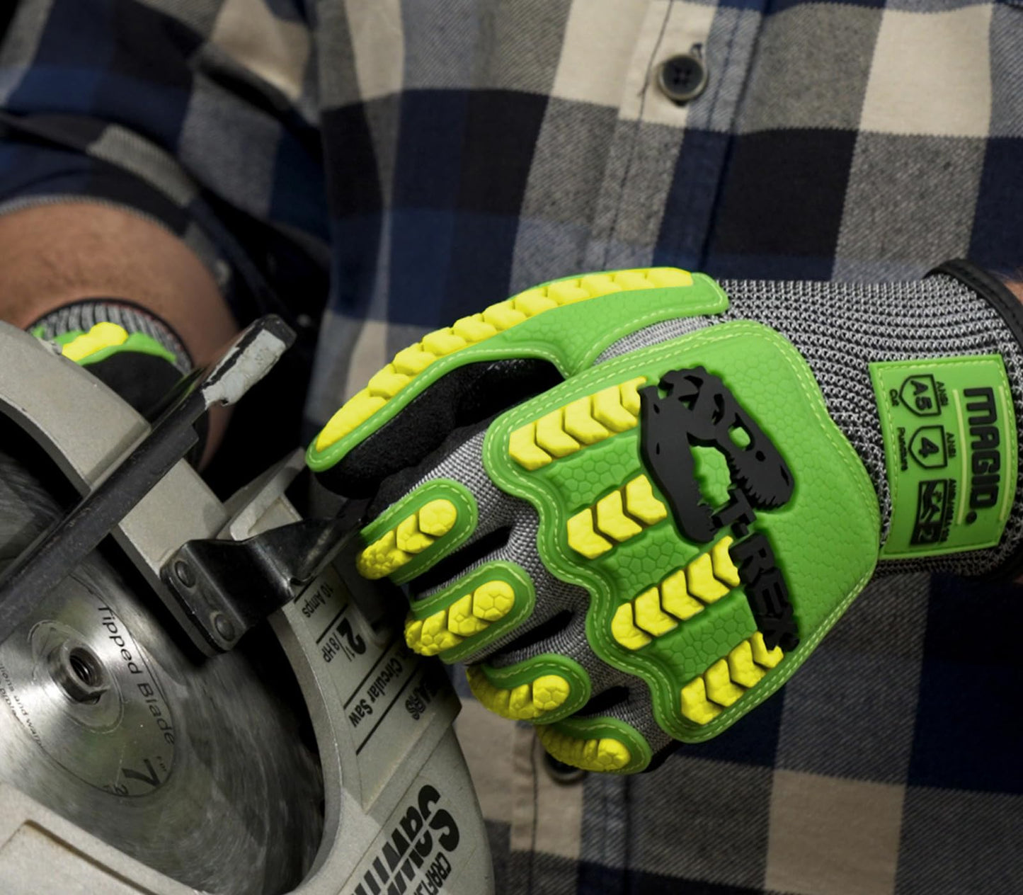 MAGID T-REX Flex Series Lightweight Impact Gloves, 36 Pair, NitriX Palm Coating, Size 11/XXL, Black & Green