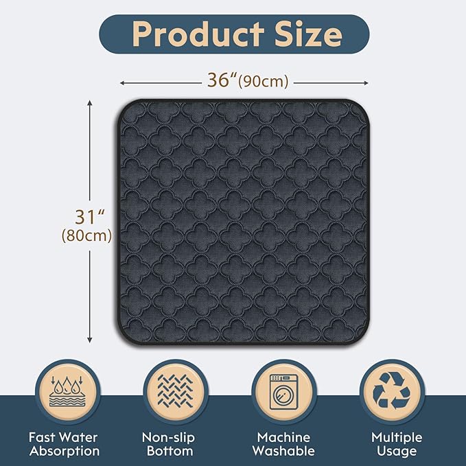 Washable Puppy Pads - 2 Pack Reusable, Waterproof Training Pads, Guinea Pig Cage Liner with Non-Slip Backing (Dark Grey, 31" X 36")