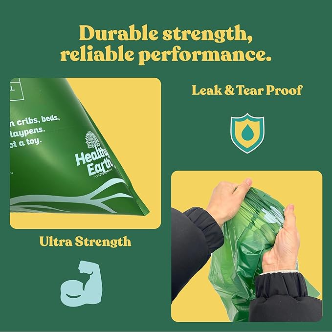 Healthy Earth 13 Gallon Compostable Trash Bags – Tall Kitchen Garbage Bags with Drawstring Handles, Extra Thick Plant-Based Liners, BPI & TÜV Certified ASTM D6400, Heavy Duty Leak-Proof (60 Count)