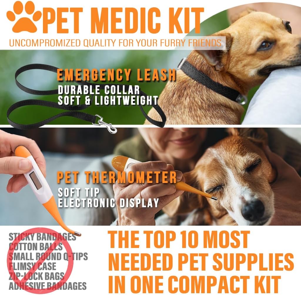 EVERLIT Pet Medic First Aid Kit | 95 Pcs Vet-Approved Medical, Outdoor & Emergency Supplies for Dogs, Cats, Animal Care | Travel-Friendly Compact Bag for Home, Car and Travel (Raven Black)
