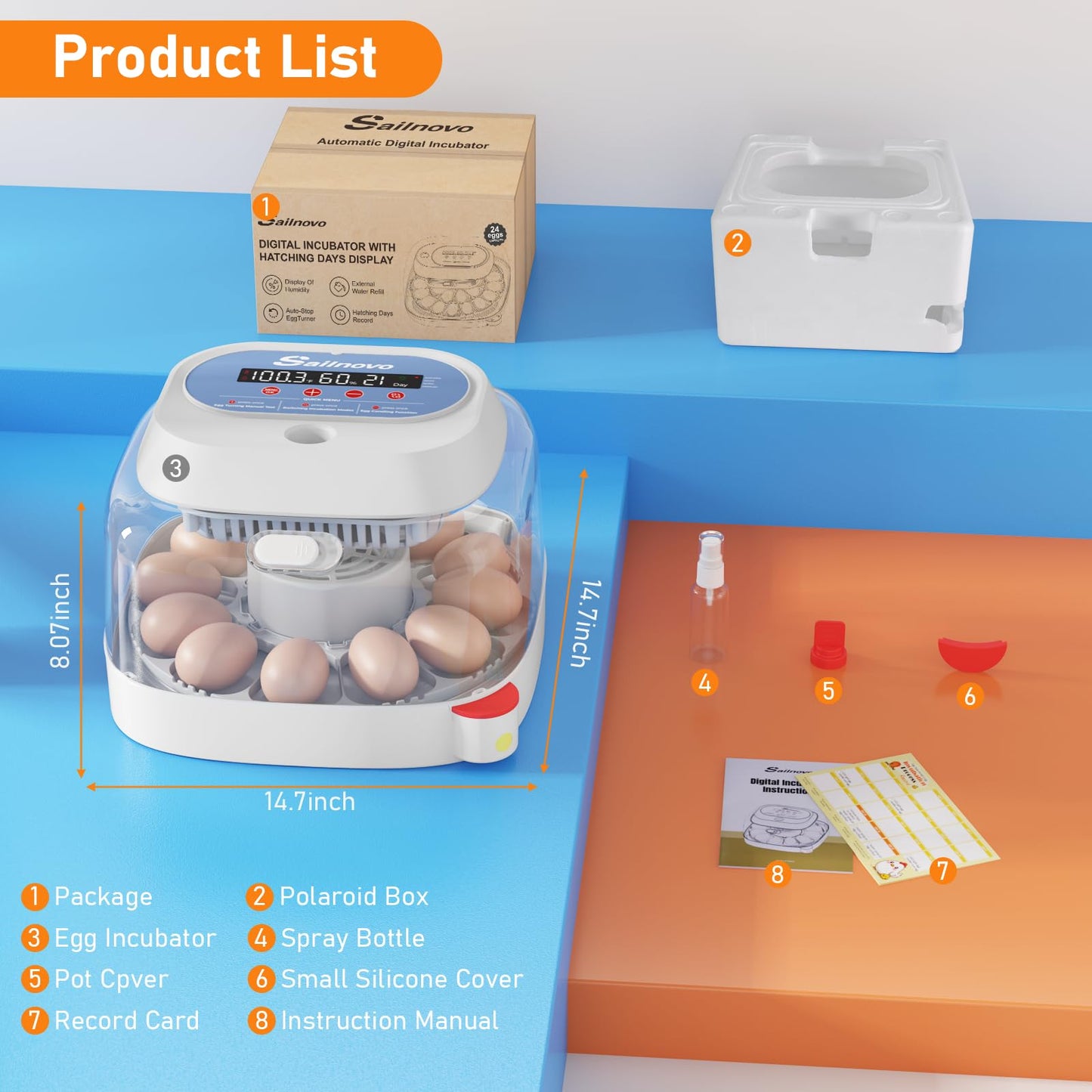 Sailnovo 12 Egg Incubators for Hatching Eggs, Chicken Egg Incubator with Automatic Egg Turning, Temperature Control, Humidity Display and Egg Candler, for Chicken Quail Duck, Fit Classroom, Home, Farm