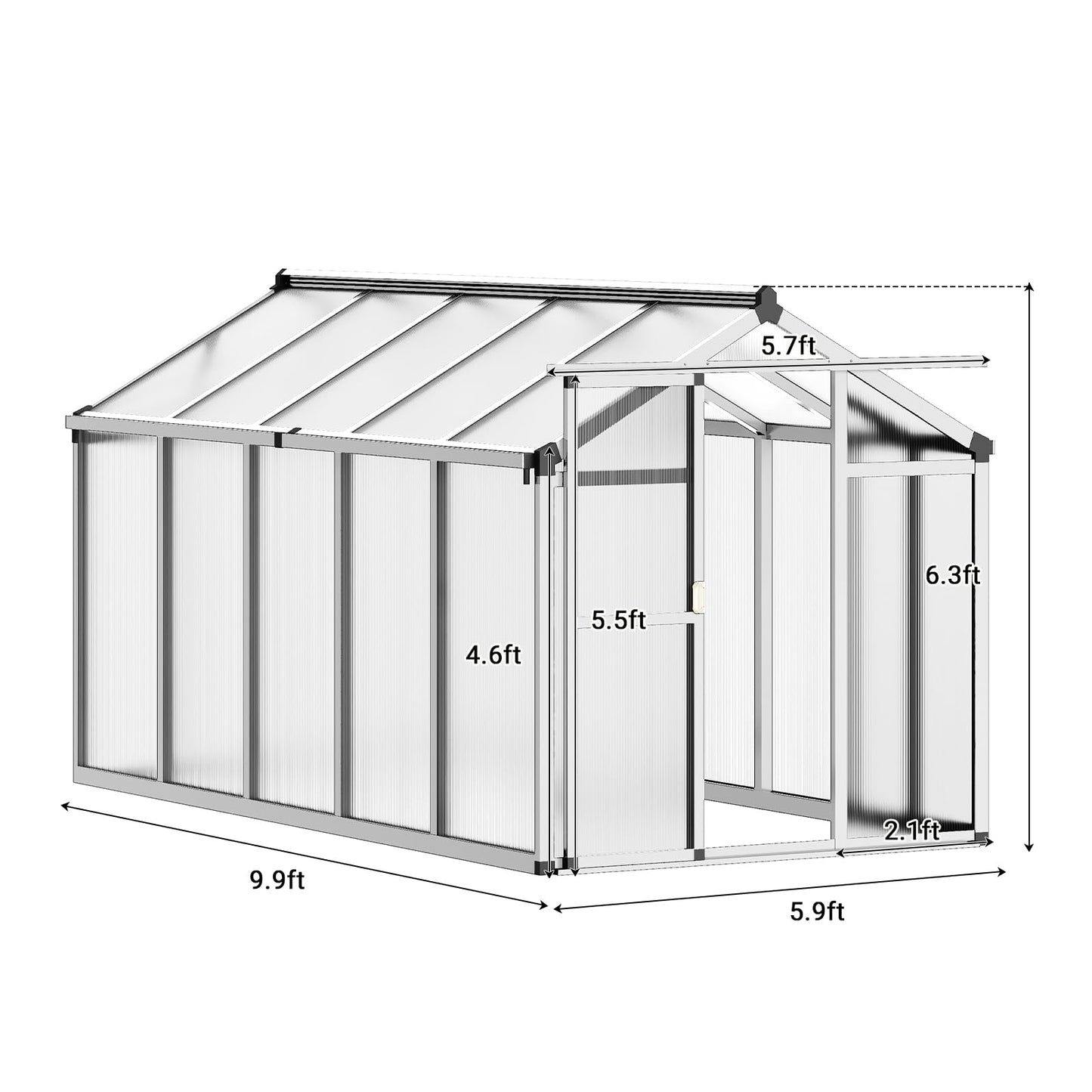 Greenhouse, 6x10 Ft Outdoor Greenhouses, Accessible Greenhouses with Roof Vents and Sliding Doors, Aluminum Frame Polycarbonate Material, Large Greenhouse for Outdoor Gardens and Backyards, Silver