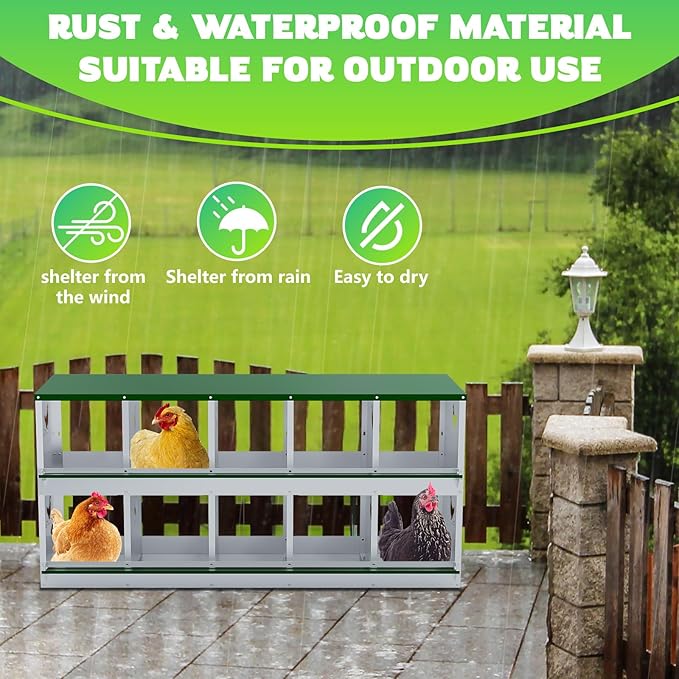 Chicken Nesting Boxes, 10 Hole Nesting Box for Laying Eggs, Heavy Duty Metal Nest Boxes for Chicken and Poultry to Collect Eggs, Chicken Laying Boxes Hens Chicken Coop Box
