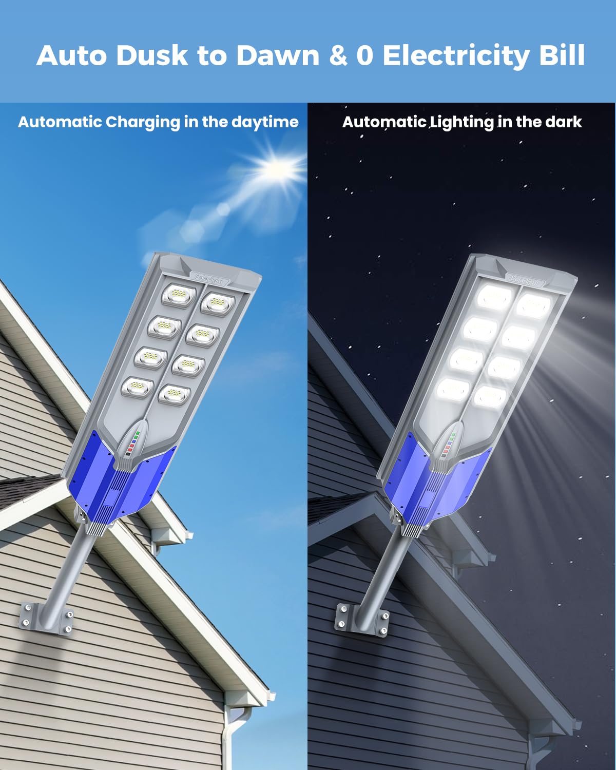 AIKVSXER S-10000W Solar Street Lights Outdoor, 6500K Commercial Dusk to Dawn Parking Lot Light, Waterproof IP67 Solar Security Flood Lights with Motion Sensor and Remote for Street,Road,Yard, 2 Pack