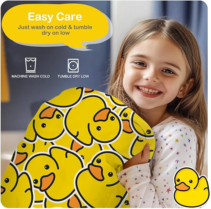 Twin Duvet Cover Set: Kids Yellow Ducks Themed Brushed Microfiber Bedding for Boys Girls Room- Little Plastic Rubber Duck Print Comforter Cover with 2 Pillowcases