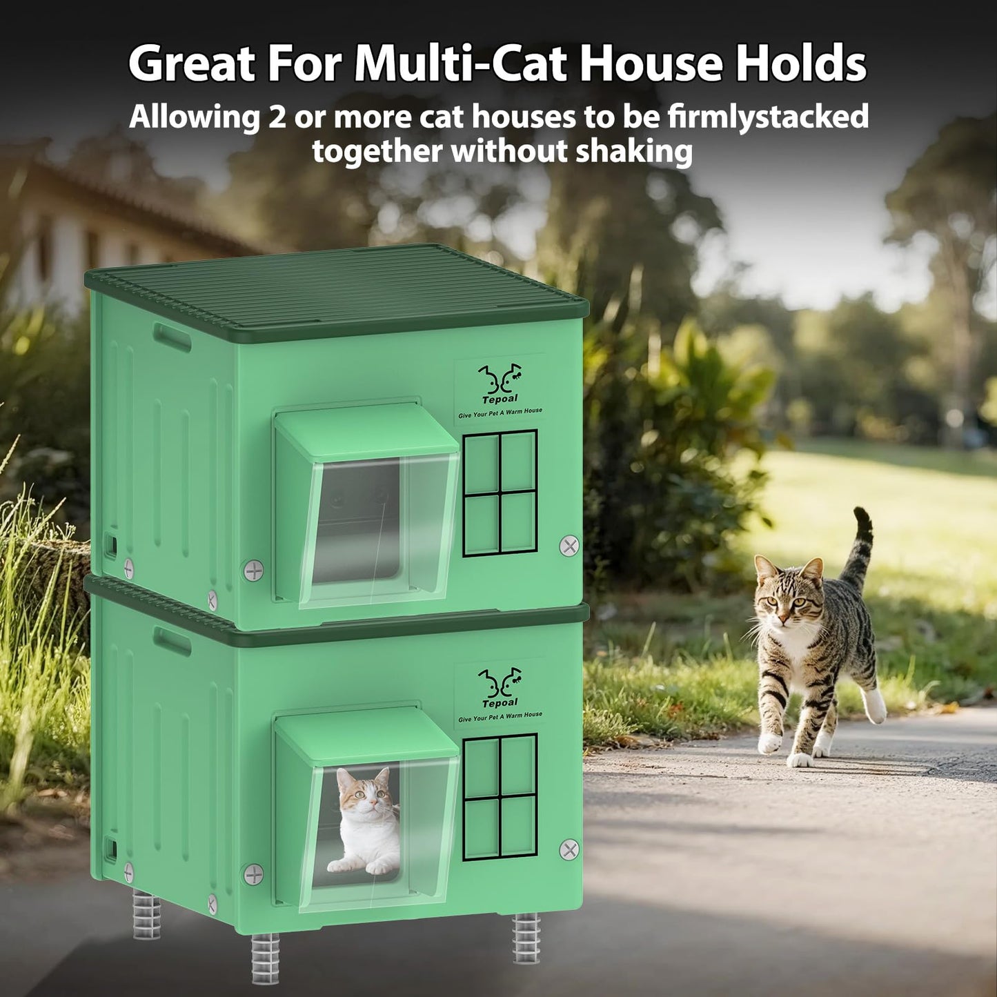 Indestructible Heated Cat House for Outdoor Cats in Winter, 100% Waterproof & Weatherproof Heated Cat House for Outside, Fully Insulated Feral Cat Shelter for Outdoor Barn Strays, 17.7 x 15 x 17.5 in
