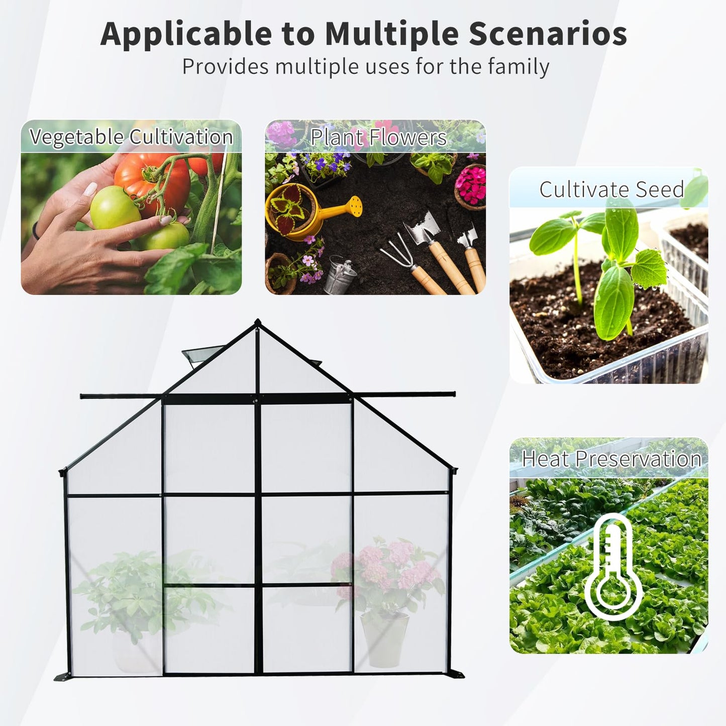 Favfurish 8X6 FT Greenhouses for Outdoors,Double Sliding Door Polycarbonate Greenhouse,Heavy Duty Walk-in Greenhouse, Drainage System & Galvanized Frame for Garden Backyard, Black