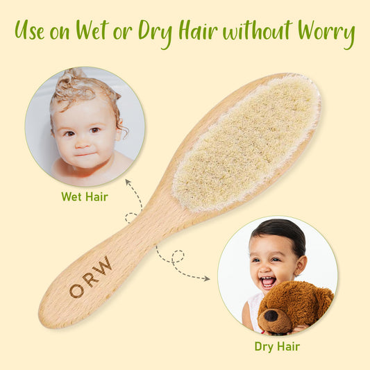 ORW OREN’S Baby Hair Brush - Perfect for Newborn, Toddlers, Infants, Girls & Boys - Beechwood Handle & Goat Hair White Bristle Brush for Gentle Scalp Grooming, Cradle Cap Relief
