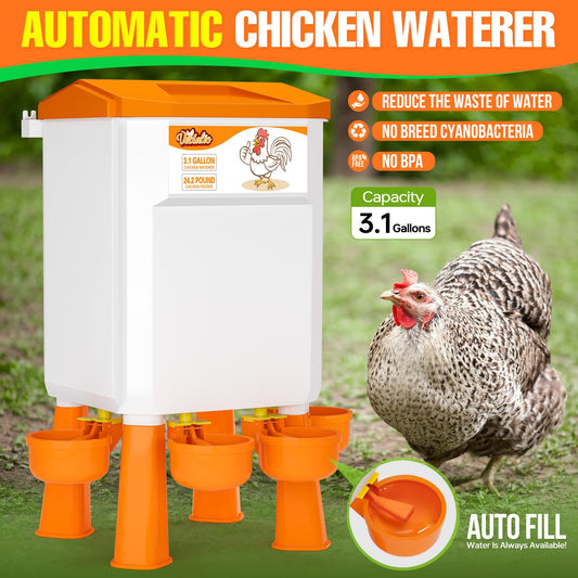 Chicken Feeder and Waterer Set, Chicken Coop Accessories, 3.1 Gallon/24.2 Pounds, Automatic Chick Feeder and Waterer Set No Waste