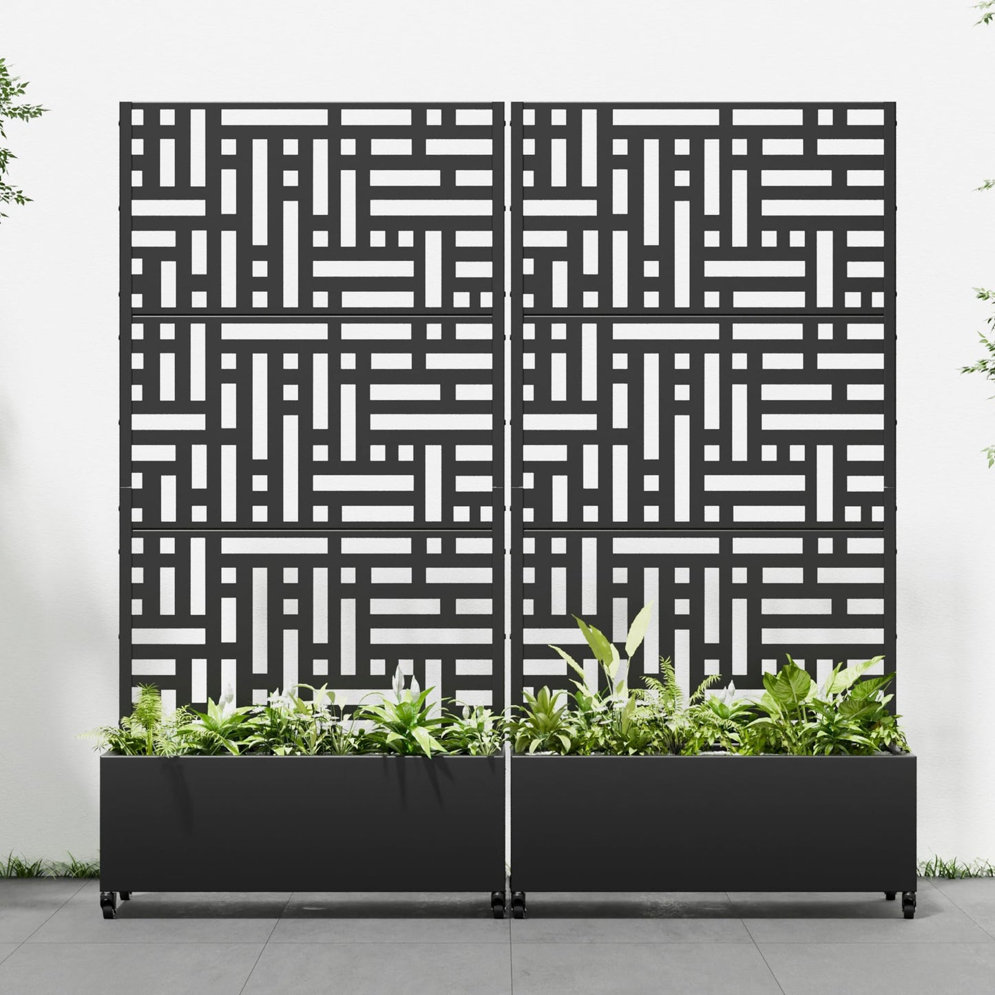 Casaphoria 72"x35" Metal Raised Garden Bed with Trellis(2 Pack), Outdoor Planter Box with Wheels & Drainage Holes for Climbing Plants, Flowers, Elevated Garden Kit with Privacy Screen, Black-Helen