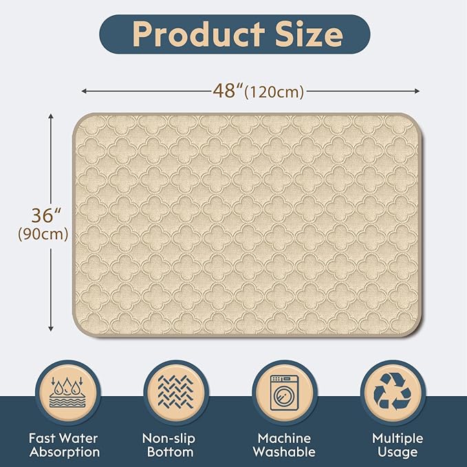 Washable Pee Pads for Dogs - 2 Pack Reusable Puppy Pads，Waterproof Training Pads，Guinea Pig Cage Liner, Puppy Pee Pads with Non-Slip Backing (Cream, 36" X 48" - 2 Pack)