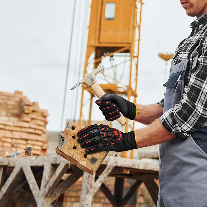 KAYGO Cut Resistant Safety Work Gloves，ANSI Cut level A3,Impact Reducing Work Gloves for Men, TPR Impact Reducing Mechanic,KG30NB,2 Pairs Black,2X-Large