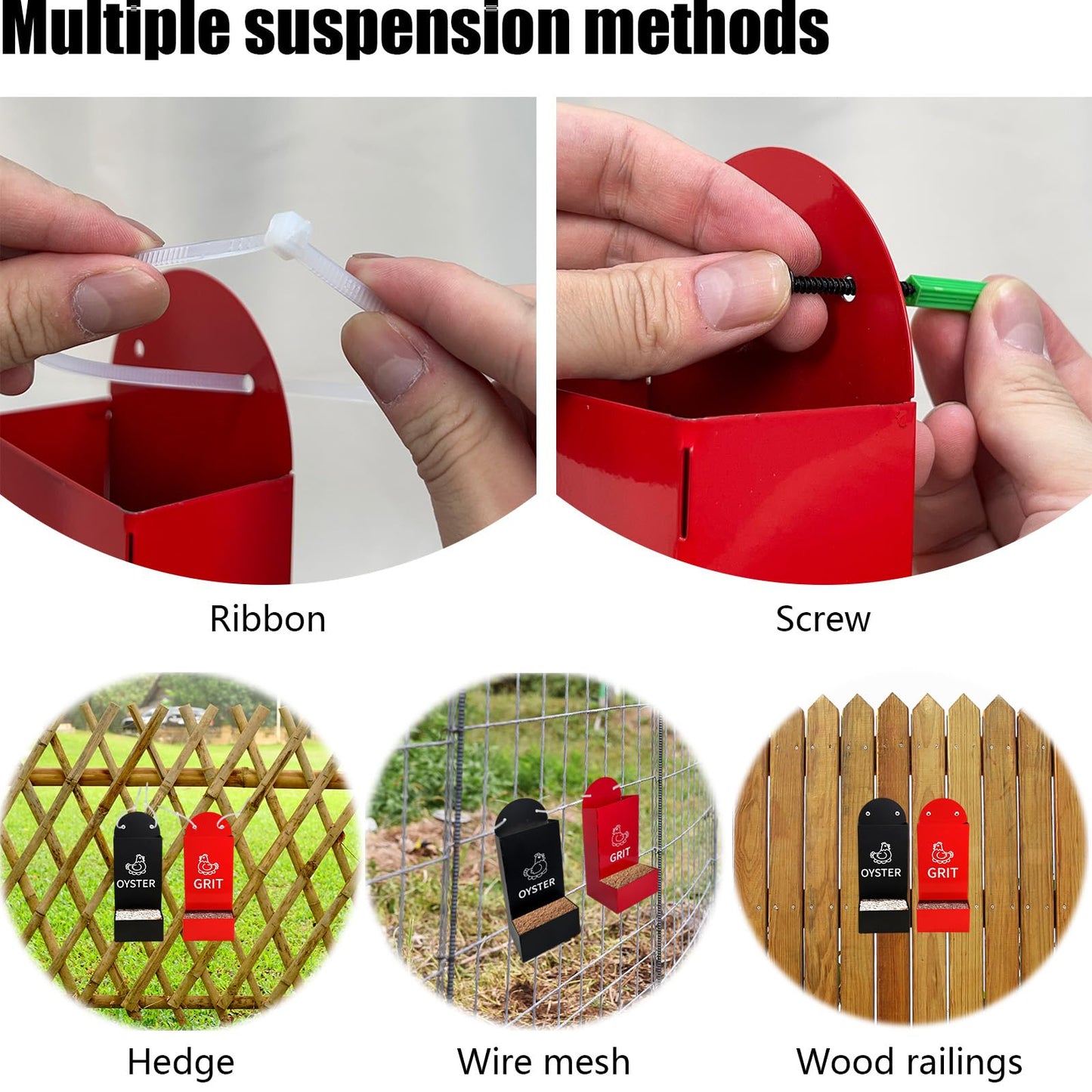 2PS Metal Chicken feeders, Oyster Shell and Grit Feeder, Large Capacity Chicken coop Accessories for Rust Prevention, Comes with Installation Tools, Suitable for breeding Farms and Farms