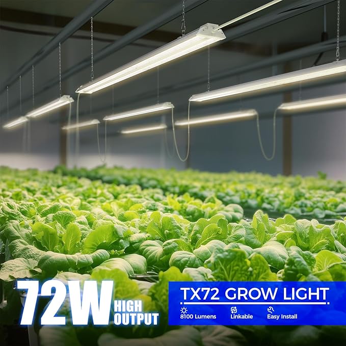 Barrina TX72 4FT Grow Lights for Seed Starting, 72W(500W Equivalent), High PPFD, Full Spectrum with 660nm Red LEDs, Linkable, Hanging Grow Lights for Indoor Plants with On/Off Switch, Veg, 1 Pack