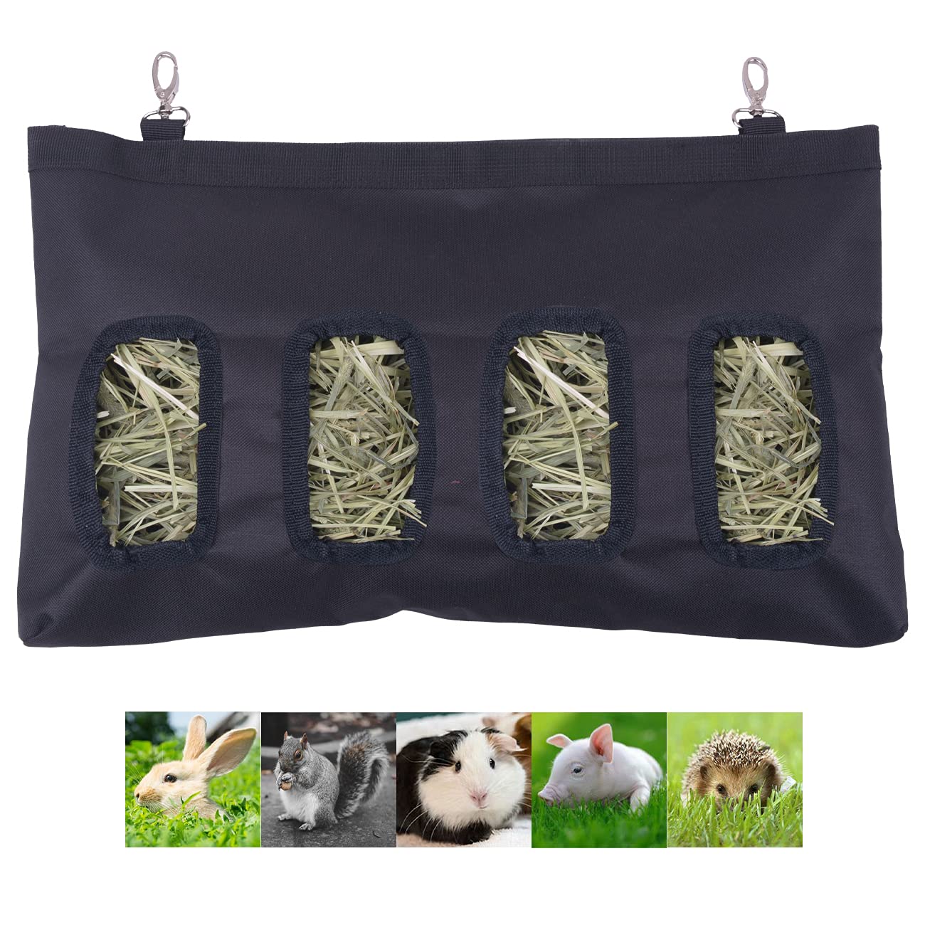 TSGYRT Small Animal Feeder - 18in X11in Rabbit & Guinea Pig Hay Feeder Bag - 600D Oxford Cloth Fabric (Black)