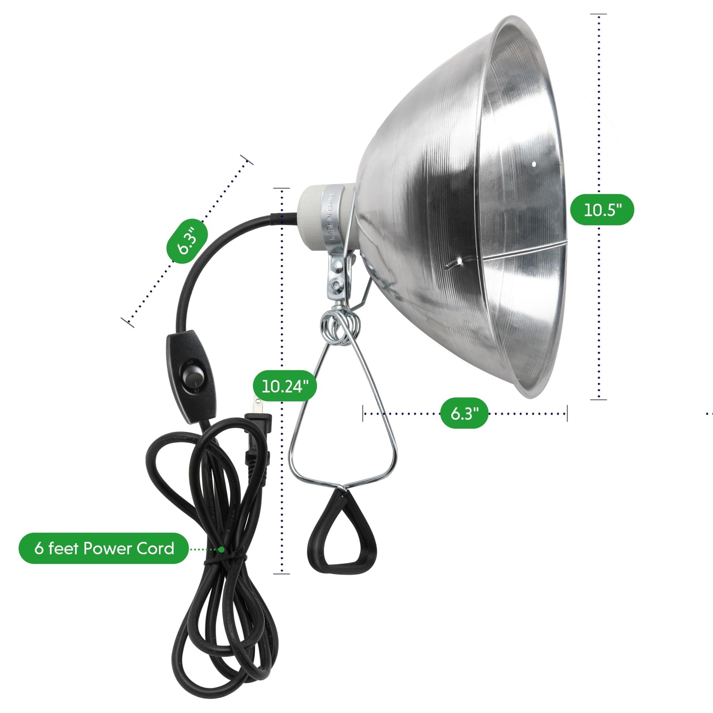 Simple Deluxe Clamp Lamp Light Socket with 10.5 Inch Aluminum Reflector and Bulb Guard, Suit for Max 250 Watt Lamp (No Bulb Included) with 18/2-Gauge 6 Feet Cord, 2-Pack