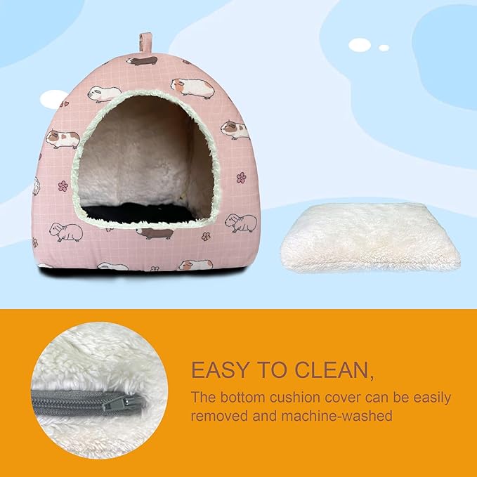 LUCKITTY Guinea Pig Hideout Bed 11.8-Inch Cube - Cozy Small Animal House for Guinea Pigs, Chew-Proof Hideaway with Ventilation (Pink, Adorable Guinea Pig Print)