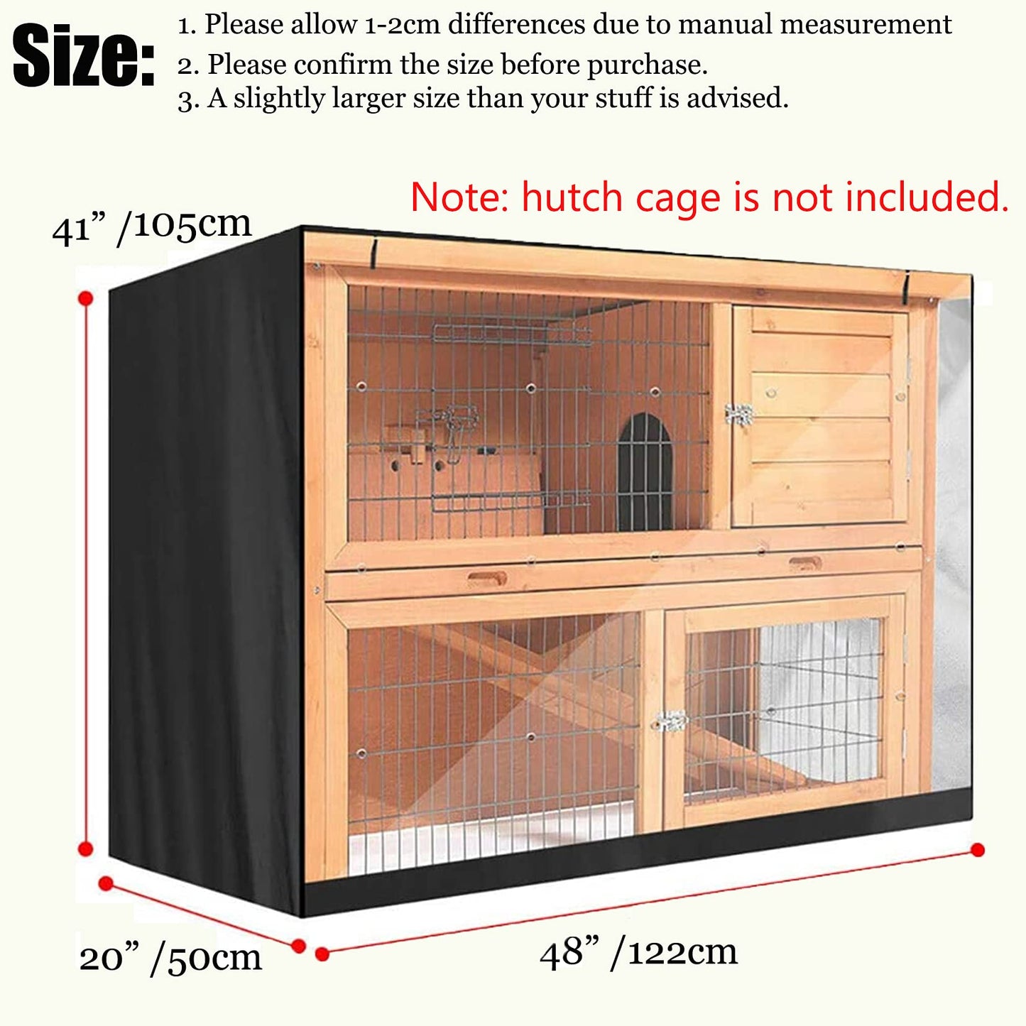 J&C Heavy Duty Double 420D Decker Rabbit Hutch Cover Windproof Rectangular Outdoor Bunny Cage Cover for Guinea Pig Cage Waterproof (48x20x41 in)