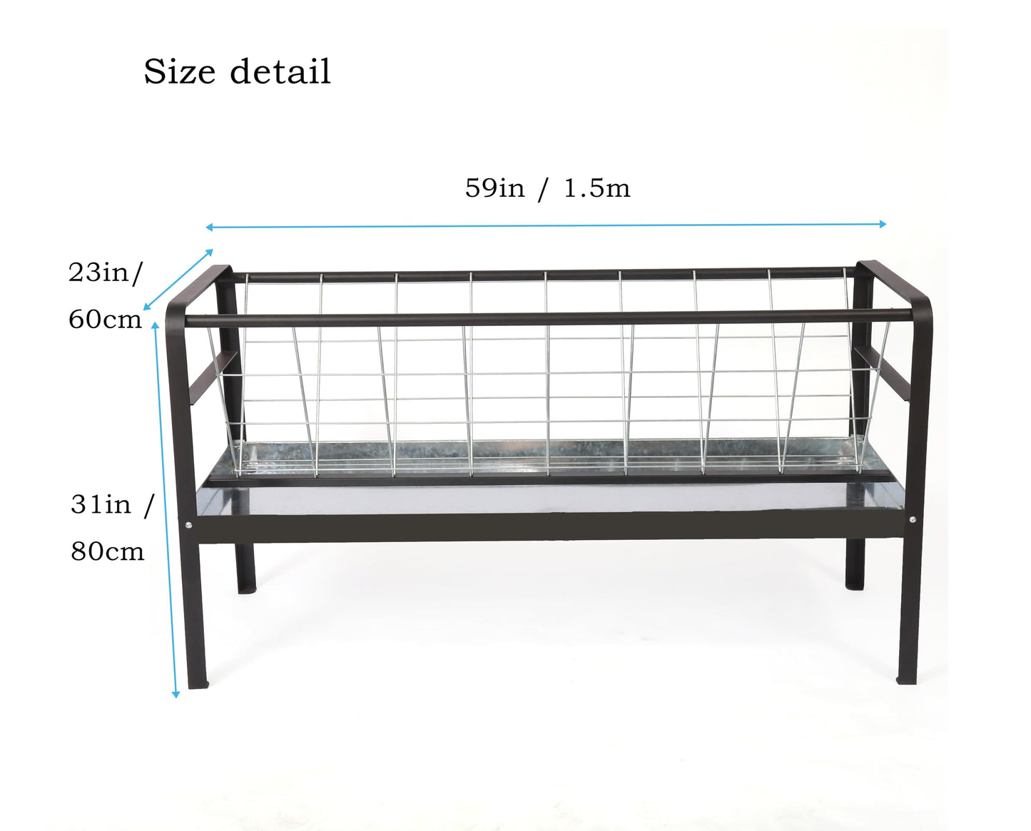 Goat Hay Feeder with Rack, Pasture Hay Grain Feeder for Goats, 59 in Long Outdoor Hay Rack Feeder 2 in 1 with All Steel Frame for Goat,Sheep, Horse, Small Livestock