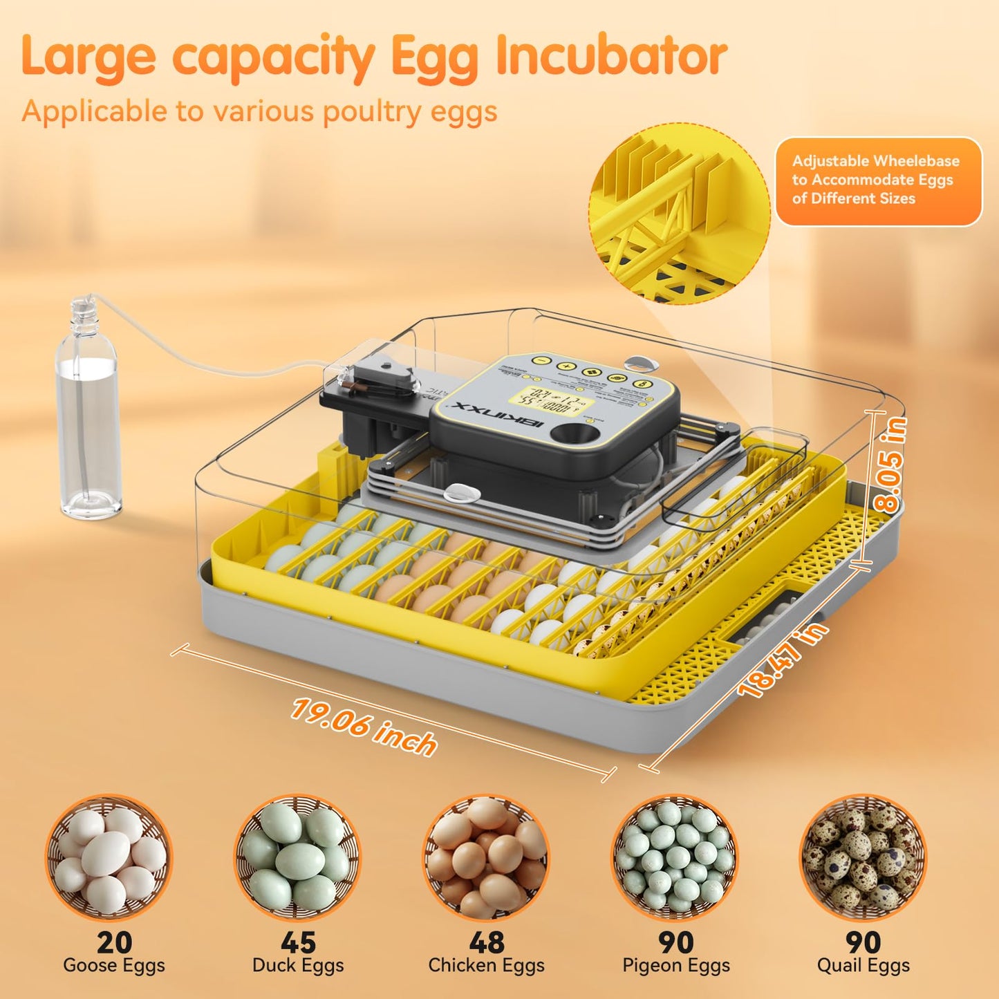 IBKINXX Incubator for Hatching Eggs-48 Egg Capacity, Auto Egg Turner & New Auto Precision Humidity Control System, 360° Clear Viewing for Chicken, Duck and Quail Eggs