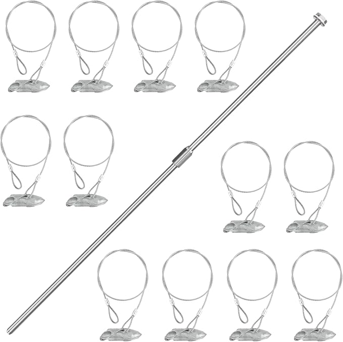 12 Pack Ground Earth Anchors with Drive Steel Stool - Easy Hook Anchor with 30" Long x 1/8" Cable, Ideal for Securing Shed, Fence, Green House, Swing Set and More.