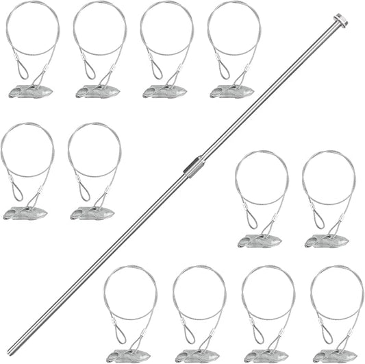 12 Pack Ground Earth Anchors with Drive Steel Stool - Easy Hook Anchor with 30" Long x 1/8" Cable, Ideal for Securing Shed, Fence, Green House, Swing Set and More.