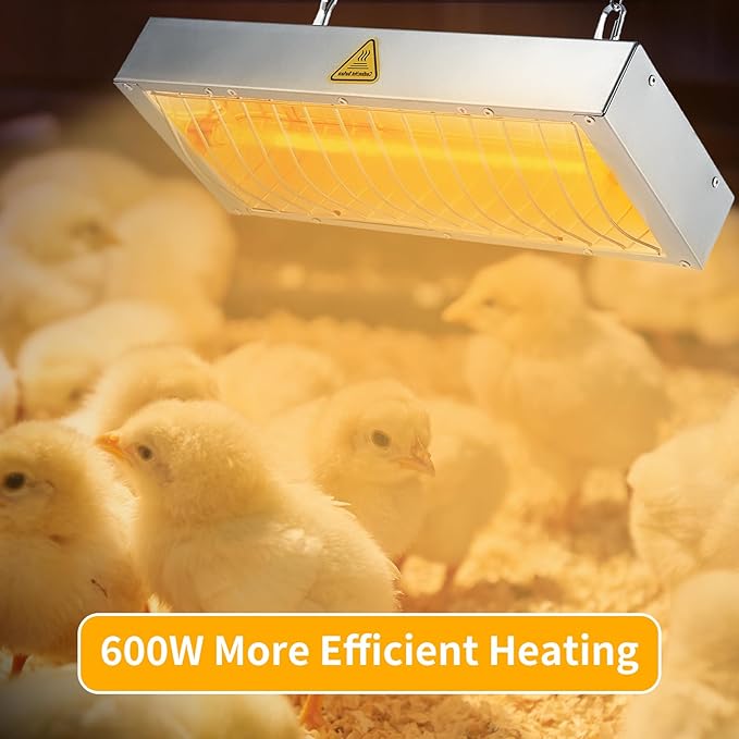 Large Chicken Coop Heater Lamp, 600W Brooder Heat Lamp for Chickens, Adjustable Temp and Height, No Assembly Heater for Chicks Pets Livestock, 1 Pack