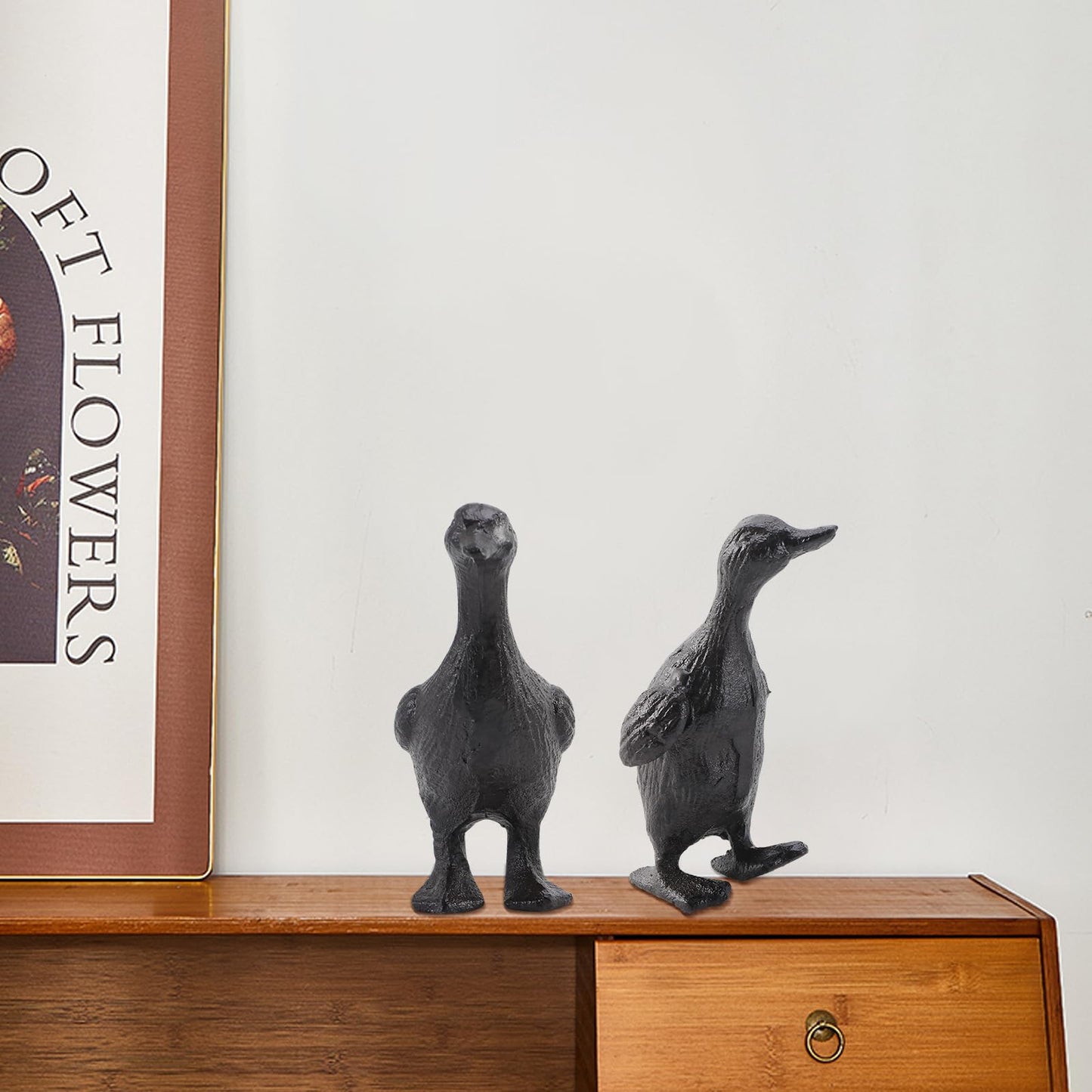 Bolifish Cast Iron Duck Statue Set of 2, Heavy Duty Small Cute Duck Statuary Ducks Decor for Garden Desktop Farmhouse Figure Home Decoration