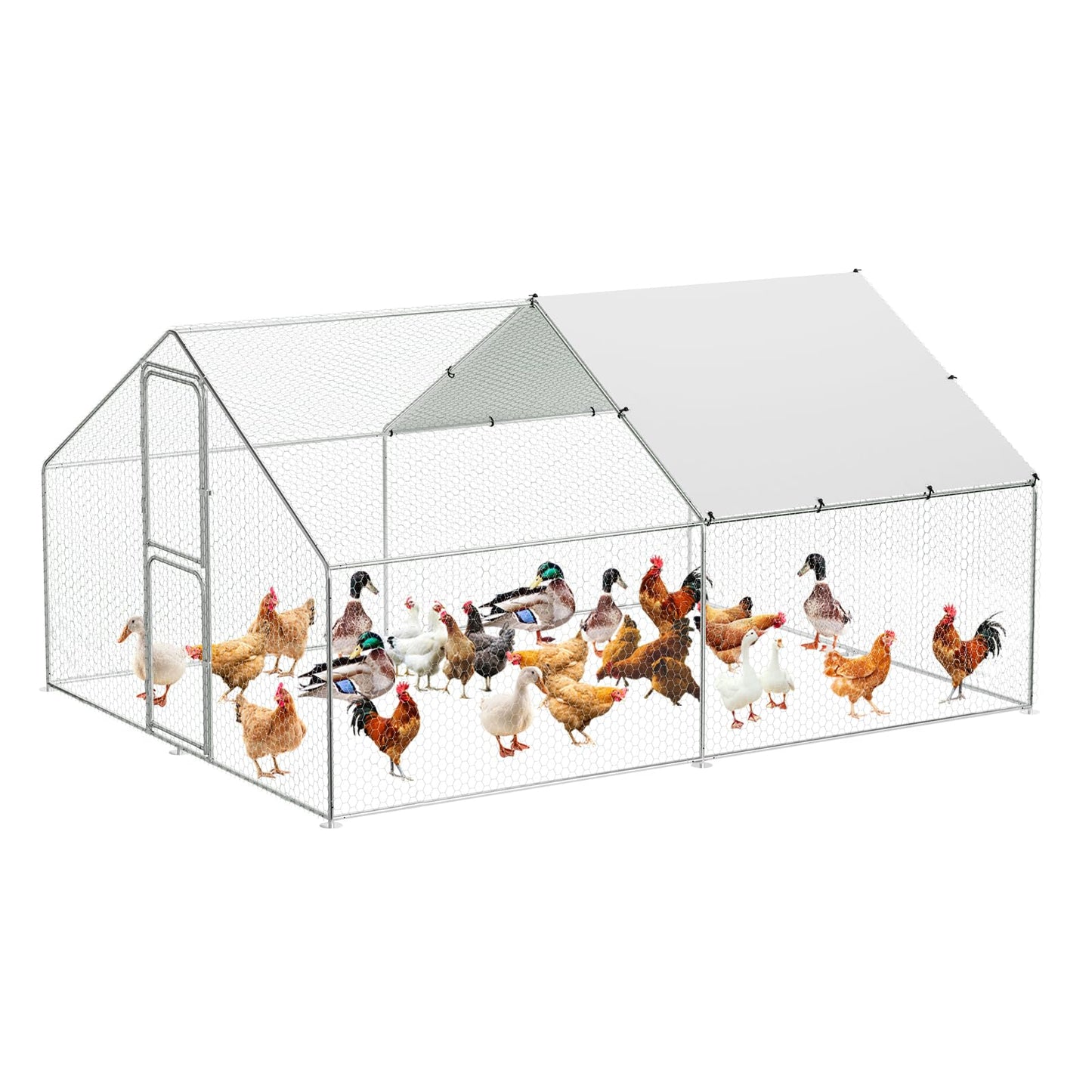 Metal Chicken Coop, Large Chicken Run with Cover, Outdoor Chicken Pen with Double Door, Walk in Chicken Coop for Outdoor Farm Yard (9.8'L x 13.1'W x 6.6'H)