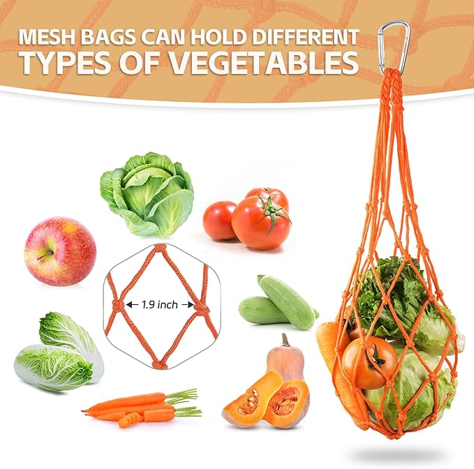 3PCS Chicken Vegetable Hanging Feeder, Chicken Vegetable and Fruit String Bag, Chicken Toys for Coop, Chicken Cabbage Feeder, Hanging Chicken Feeder with Hook for Hens Goose Duck (Orange)