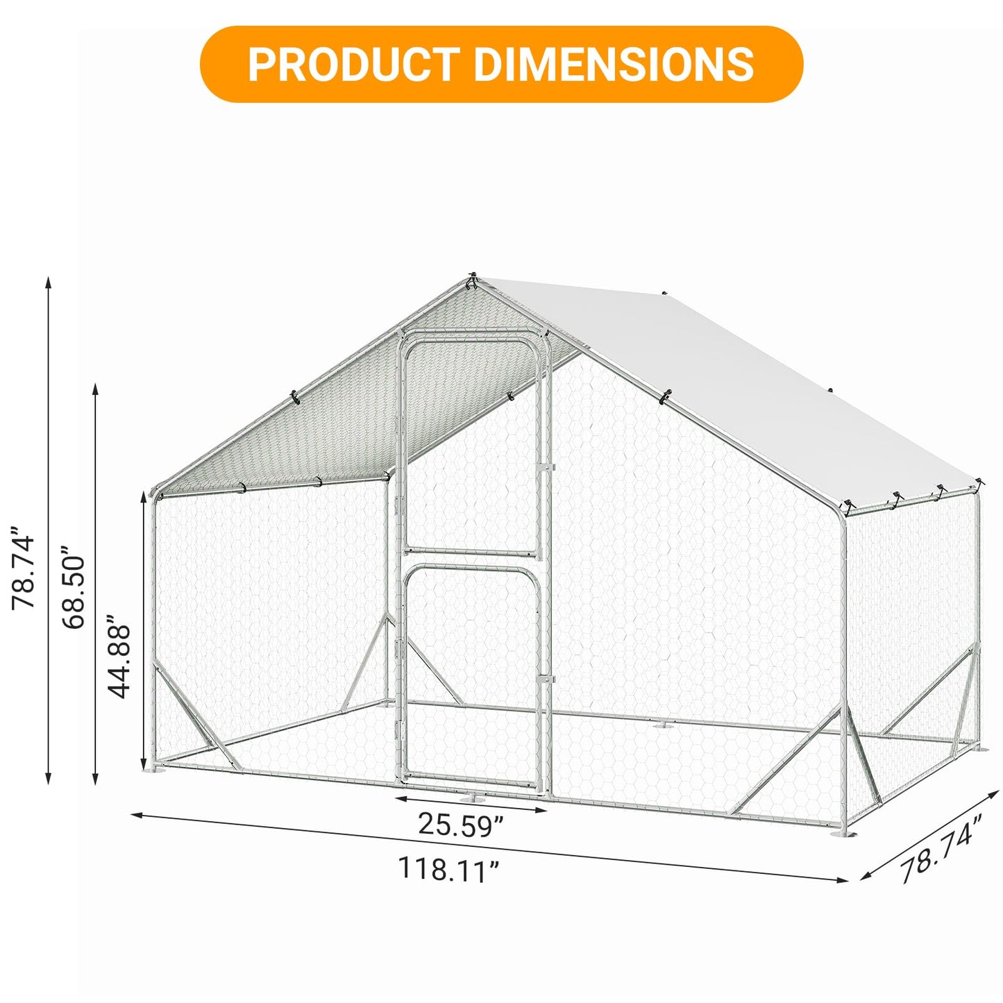 Chicken Runs for Yard with Cover, Large Metal Chicken Coop, 9.8x6.5x6.5FT Chicken Pen with Waterproof and Anti-UV Cover, Walk-in Poultry Cage for Yard Outdoor Duck Rabbit Cage