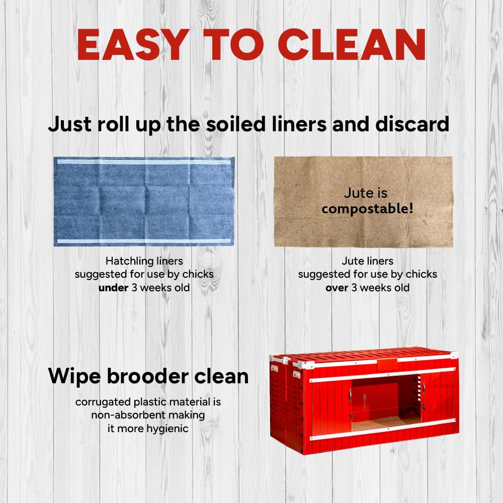 RentACoop Big Red Barn Chick Brooder with Absorbent Hatchling Liners, Jute Liner, LED Light, Security Latch