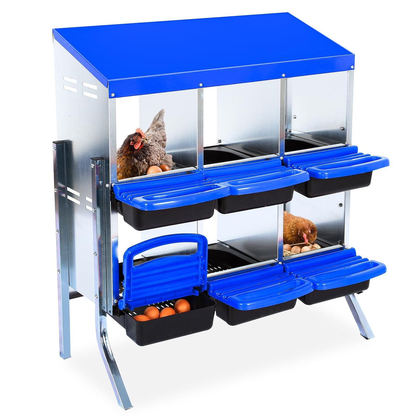 Chicken Nesting Box, 6 Hole 2 Layer Hen Nest Boxes with Legs, Roll Away Eggs Laying Boxes,Cleanable Pull Out Hen Roosting Boxes