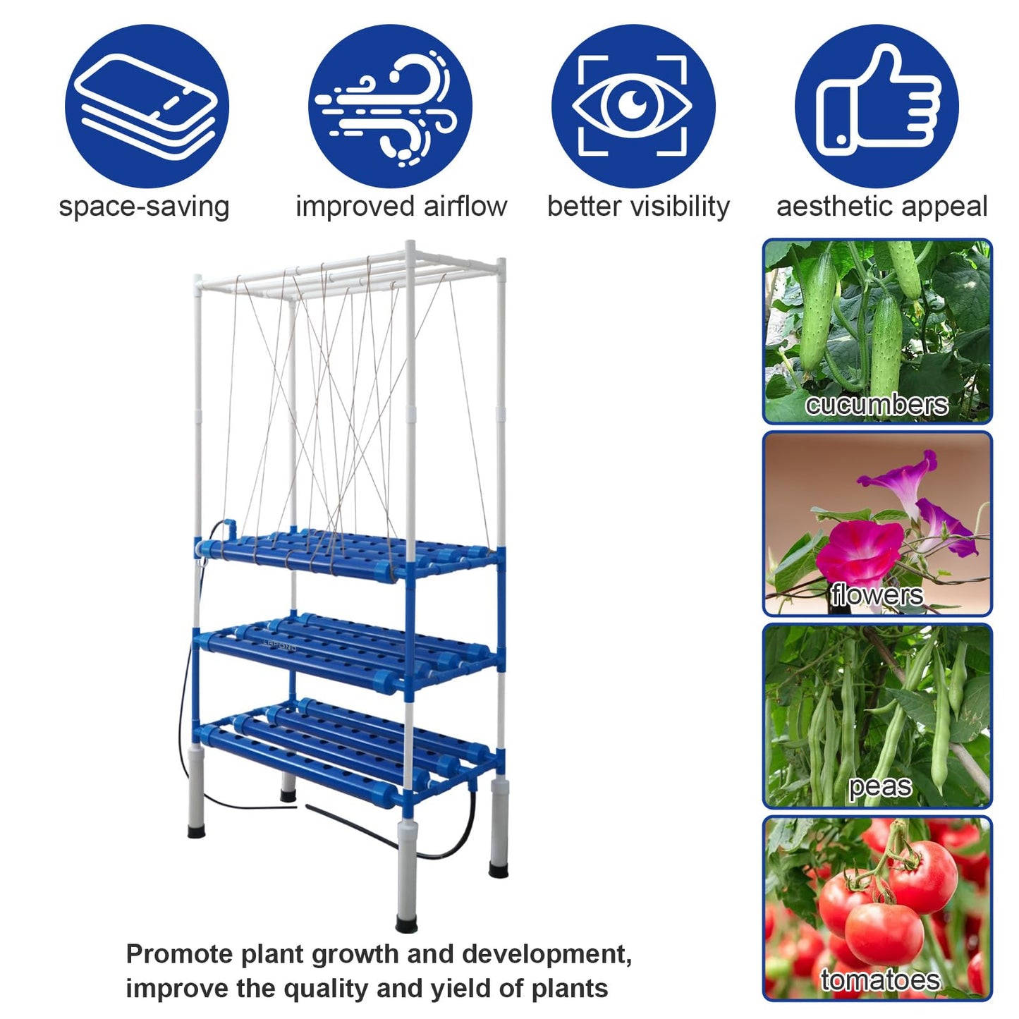 LAPOND Block Light Hydroponics Growing System Kit with Plant Climbing Frame,108 Plant Sites 3 Layers Food-Grade PVC-U Pipes for Leafy Vegetables,Fruits, Herbs(Deluxe Version)