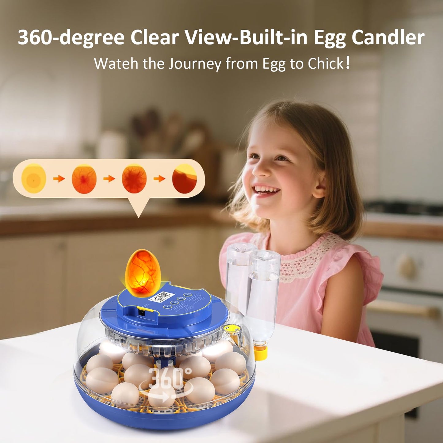 Incubators for Hatching Eggs, 18 Egg Incubator with Automatic Egg Turning and Humidity Control, 360° View Incubadora De Huevos De Gallina, Candler, Incubator for Chicken Eggs, Ducks, Goose, Quail