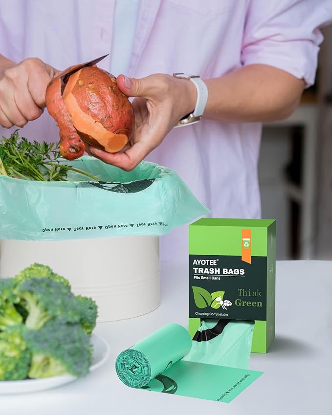 AYOTEE 200 Count 1.2 Gallon Small Biodegradable Trash Bags, Compost Bags for Countertop Bin, 4.5 Liter Mini Trashbags Compostable Trash Bag Small Waste Basket Liners for Bathroom Kitchen Pet