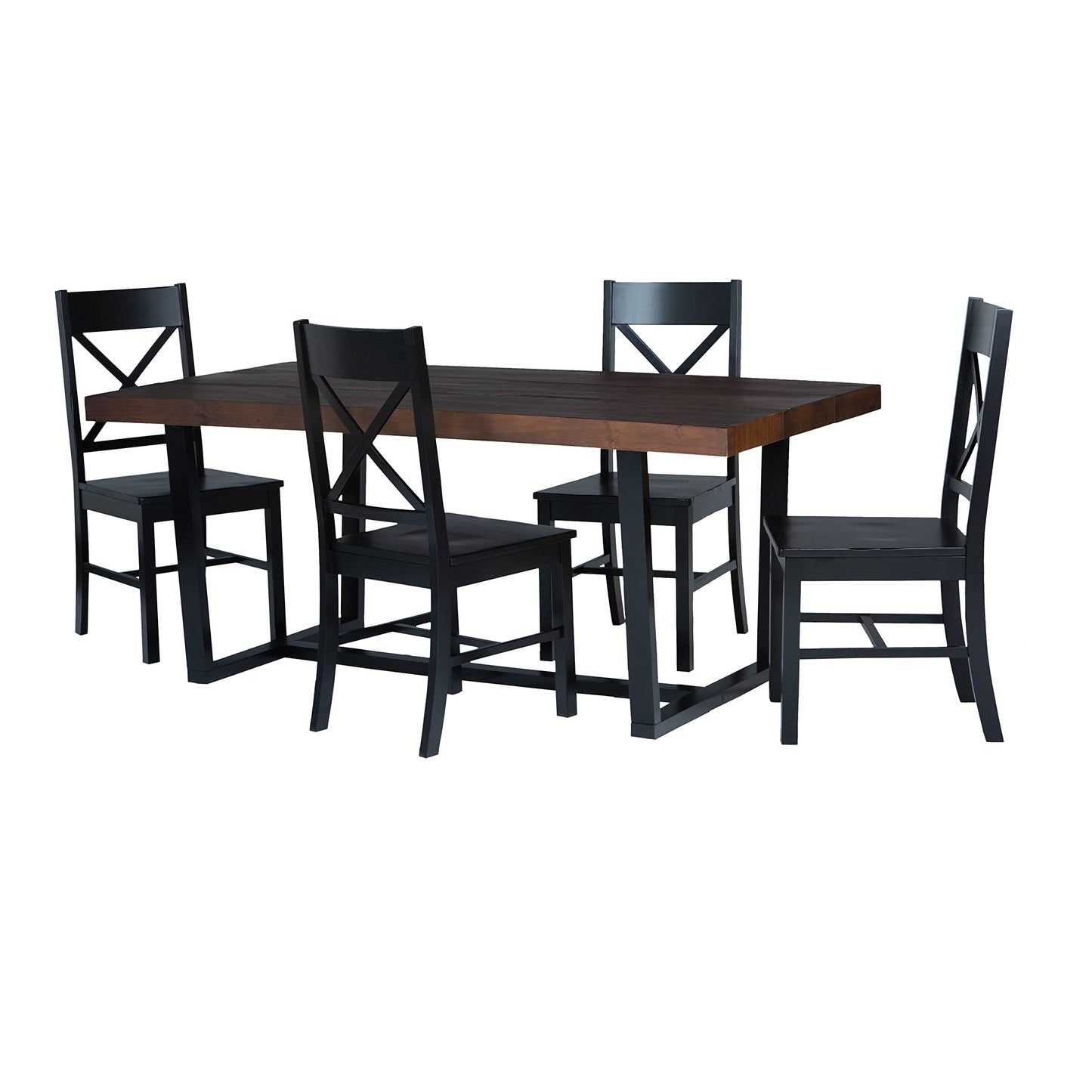 Walker Edison Barnes 5-Piece Rustic Metal and Wood Dining Table with X-Back Chairs Set of 5 Mahogany/Black