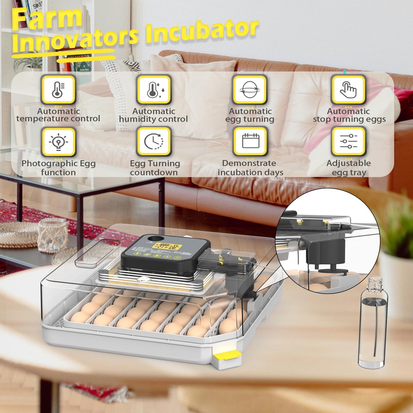 Incubators for Hatching Eggs 48 Egg Incubator with Automatic Turning and Humidity Control for Chicken Duck, Egg Candler for Chicken Eggs Goose Incubator Duck Quail Chick for Hatching Poultry (Grey)