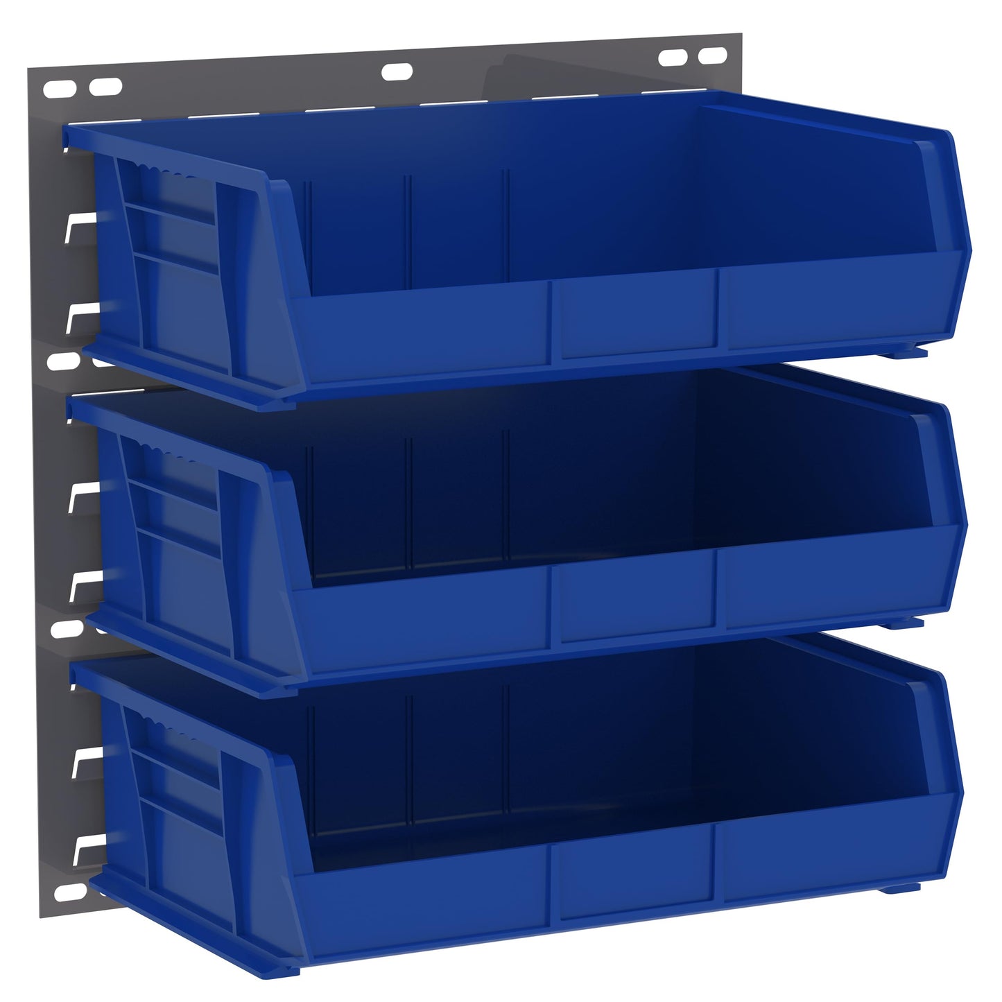 Akro-Mils 18"x19" Steel Wall Mount Louvered Panel with 6-Pack of 11 x16 x5 AkroBins Stackable Plastic Storage Bins (Black), Organization Bundle for Garage, Workshop, Classroom