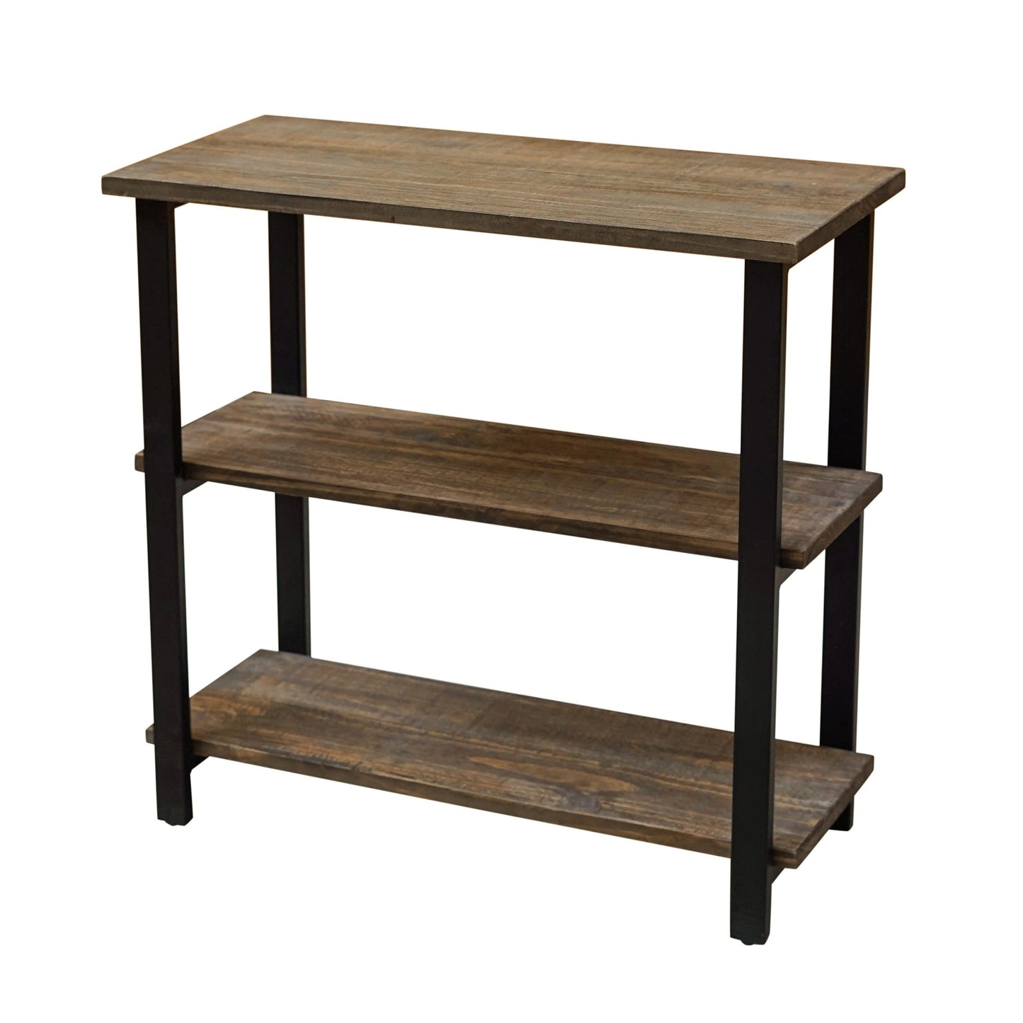 Pomona 3-Tier Bookcase with 2 Lower Shelves – 30" Tall Rustic Industrial Under-Window Bookshelf with Solid Wood and Metal Frame for Living Room, Bedroom, or Home Office by Alaterre Furniture