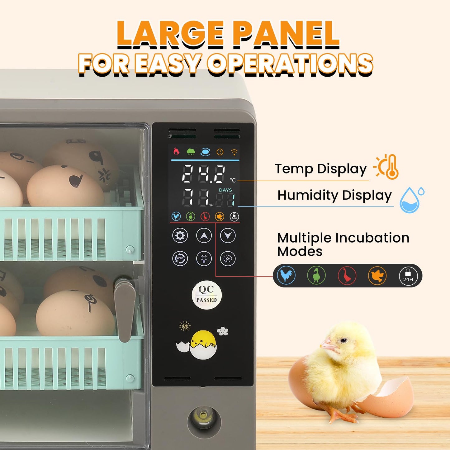 Proshine Incubators for Hatching Eggs, 24 Egg Incubator, Automatic Turning with Temperature & Humidity Control, Temp Display, for Chicken Duck Quail Goose Pigeon
