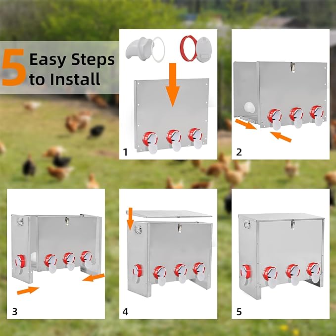 Automatic Poultry Chicken Feeder No Waste Metal Large Capacity 88 lbs Feeders for Chickens Ducks, Geese Bantams Pheasants Coop Weatherproof (8-Port)
