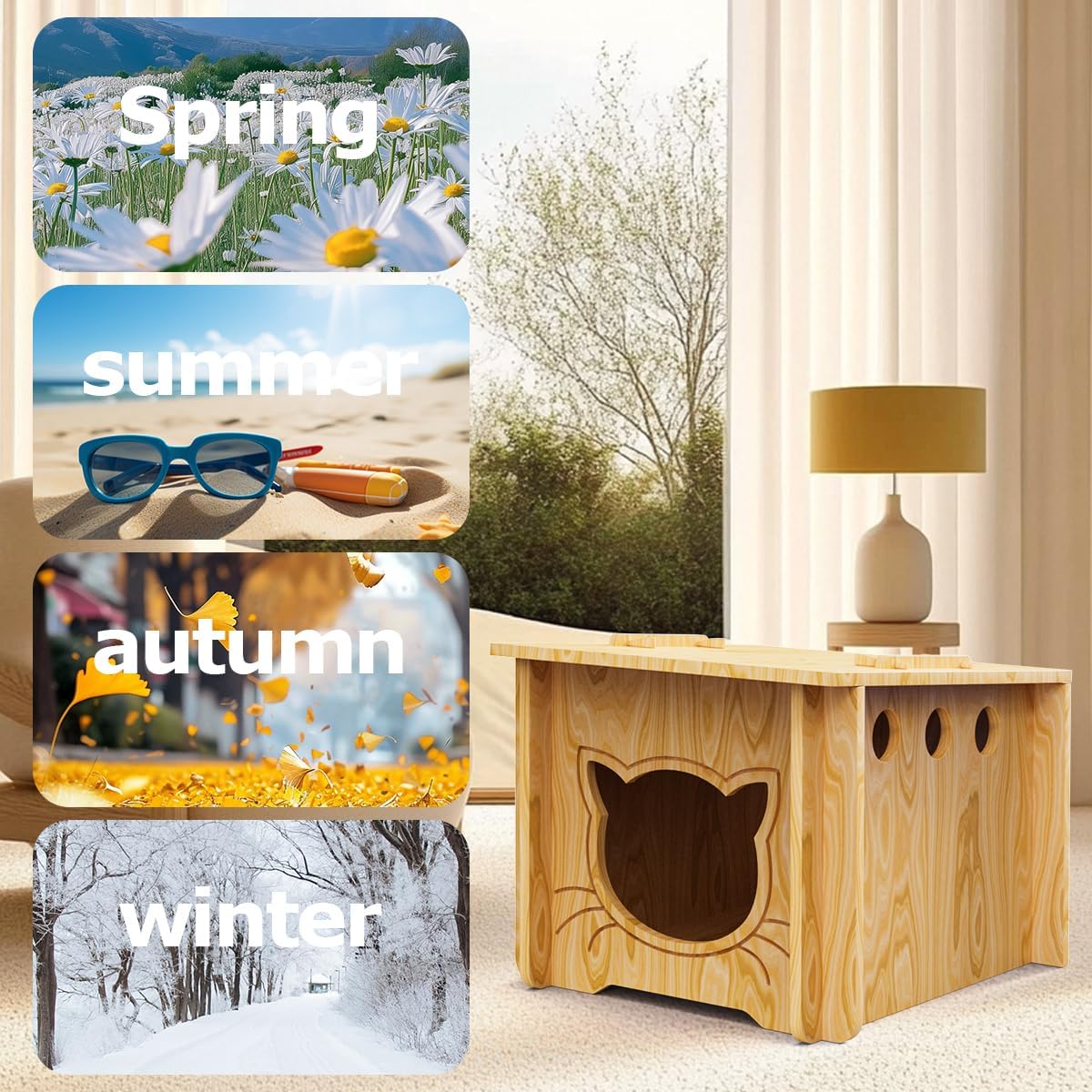 Pinewood Cat House, Weatherproof Wooden Bunny Rabbit Cat Hutch Outdoor Pet Cage Shelter Feral Cat House, Small Pet House and Habitats