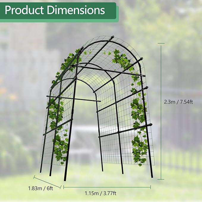 Garden Arch Trellis, 7.5FT Extra Tall Polyethylene-Coated Stainless Steel Garden Trellis for Climbing Plants, Vegetables, Flowers, Outdoor Pergola Arbor Wedding Party Decoration, Cucumber Trellis, Gar
