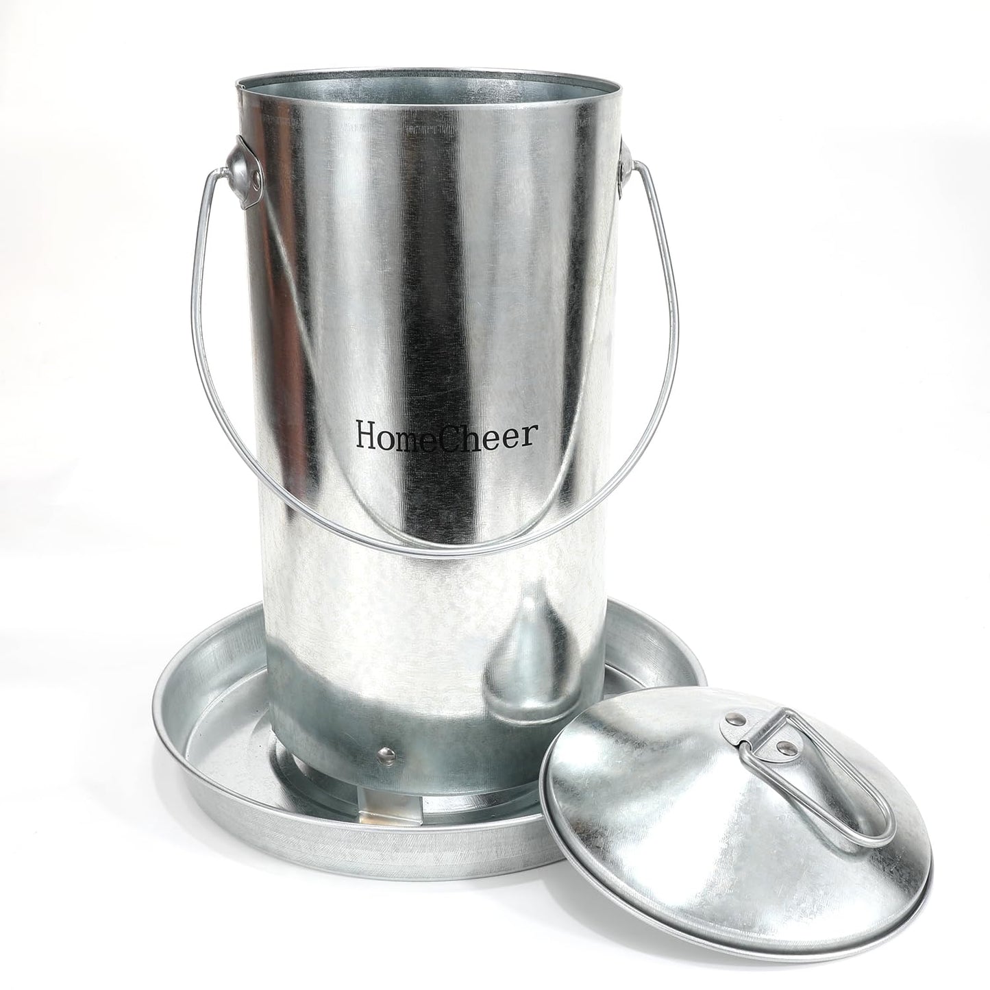 HomeCheer Galvanized Chicken Feeder with Lid - 9 Pounds Capacity - Durable and Rust-Resistant Poultry Feeder for Chickens, Ducks, and Other Poultry HC122 (9 lb)