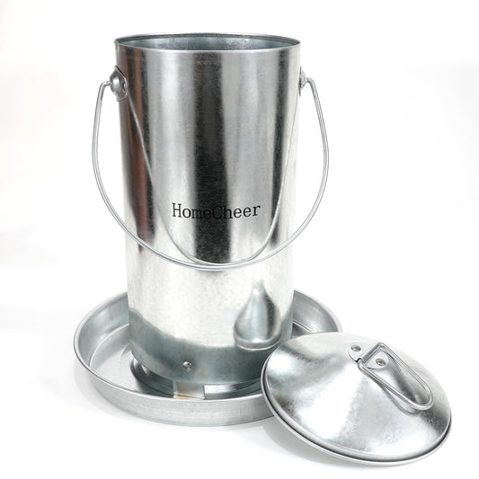 HomeCheer Galvanized Chicken Feeder with Lid - 9 Pounds Capacity - Durable and Rust-Resistant Poultry Feeder for Chickens, Ducks, and Other Poultry HC122 (9 lb)