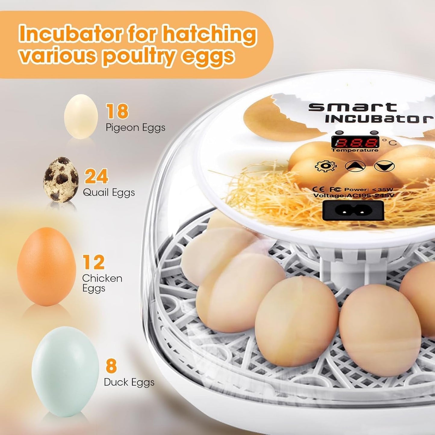 Egg Incubator with Automatic Egg Turning Control, Incubators for Hatching Eggs, Chicken, Ducks, Goose, Pigeon, Quail, Parrot Incubator for Farm, Lab, Science Classroom, Home