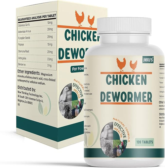 Jmxu's Chicken Dewormer, All Natural Formula Poultry Dewormer, Safeguard Chicken Medicine for Laying Hens, Chicks, Roosters, Turkeys to Relieve and Prevent Worms, 120 Tablets