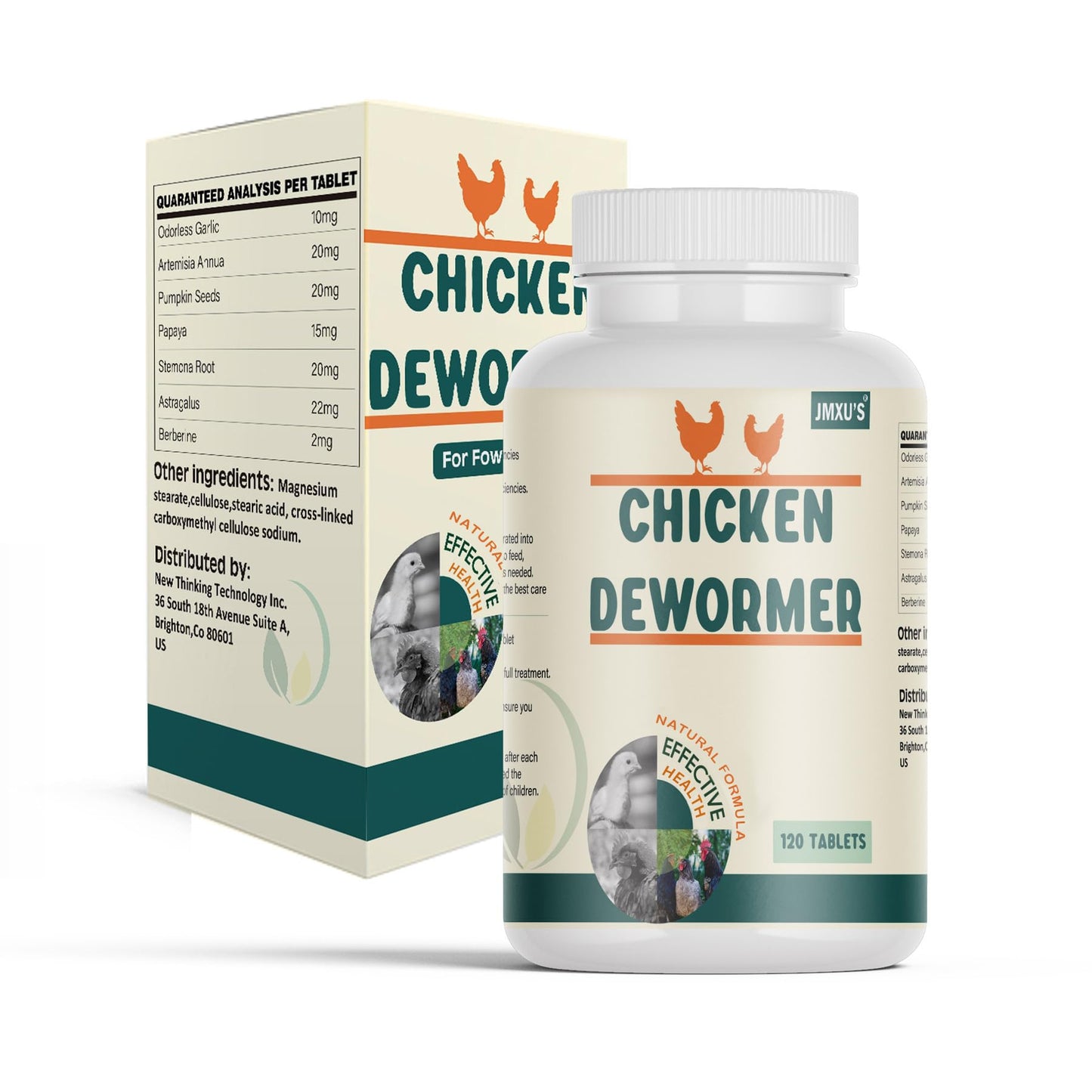 Jmxu's Chicken Dewormer, All Natural Formula Poultry Dewormer, Safeguard Chicken Medicine for Laying Hens, Chicks, Roosters, Turkeys to Relieve and Prevent Worms, 120 Tablets