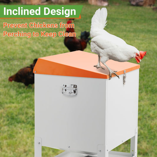 Toriexon Chicken Feeder, 50LBS Capacity Metal Poultry Feeder (16” x 12.5” x 24.5”) for 10 Chickens, Powder-Coated Steel Feeder w/Waterproof Lid and Stainless Handles